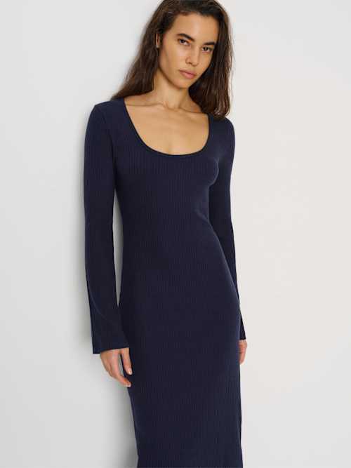 reformation rosalynn asymmetrical fitted midi dress Raleigh Asymmetrical Slinky Midi Dress - Pale Blue