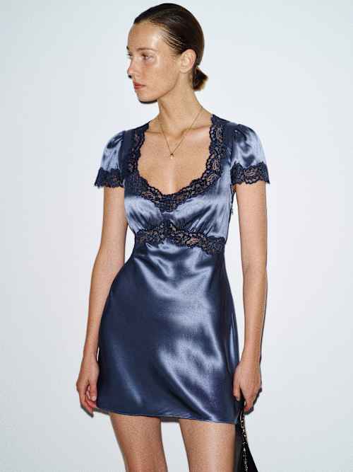 blue silk reformation dress Romi | Mini dresses Rich floral Fabric Classification:JACQUARD Modern Love Midi Slip Select Jacket & Vest  Size:EU54/US44/XL