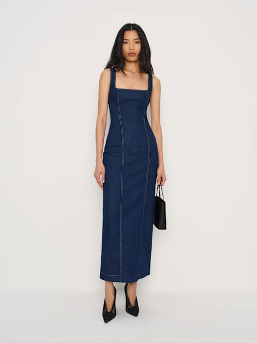 Reformation Gladys Super Stretch Denim Midi Dress | Blue | 8