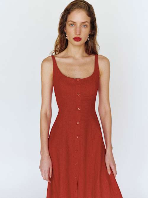 reformation red linen dress Red Reformation Linen Midi Dress by Reformation