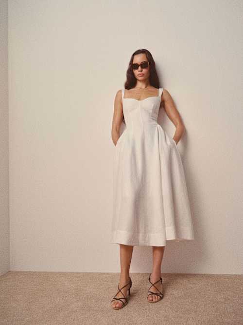 knee length dresses for ladies Birdie Linen Square Neck Mini Dress  Minky Mink