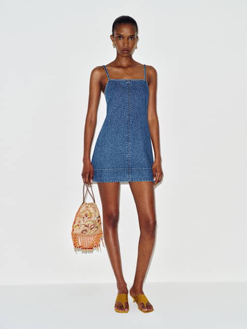 reformation mini denim dress Violet Denim Mini Dress