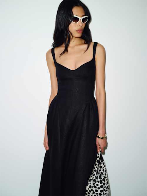 a line midi dresses with sleeves Satin Puff Sleeve Tie Neck Midi Dress | A-Line Dress