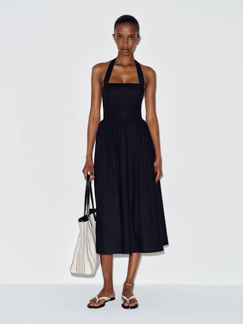 blue dress with black sandals Little blue dress: a summer take on the little black dress