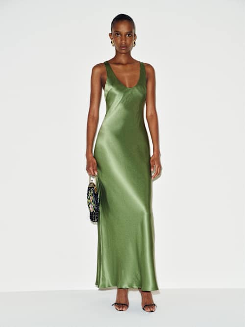 jade green silk dress Veya pcat-213