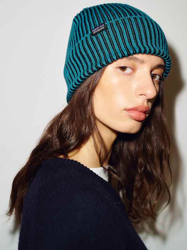 Patagonia Fisherman's Rolled Beanie - Contrast Stripe Mako Blue