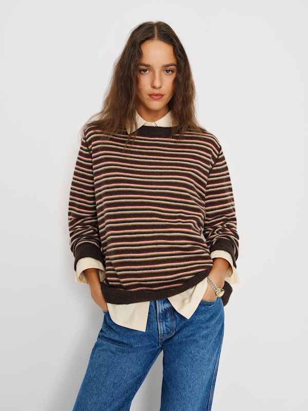 Cashmere Boyfriend Sweater - Compost Multi Stripe