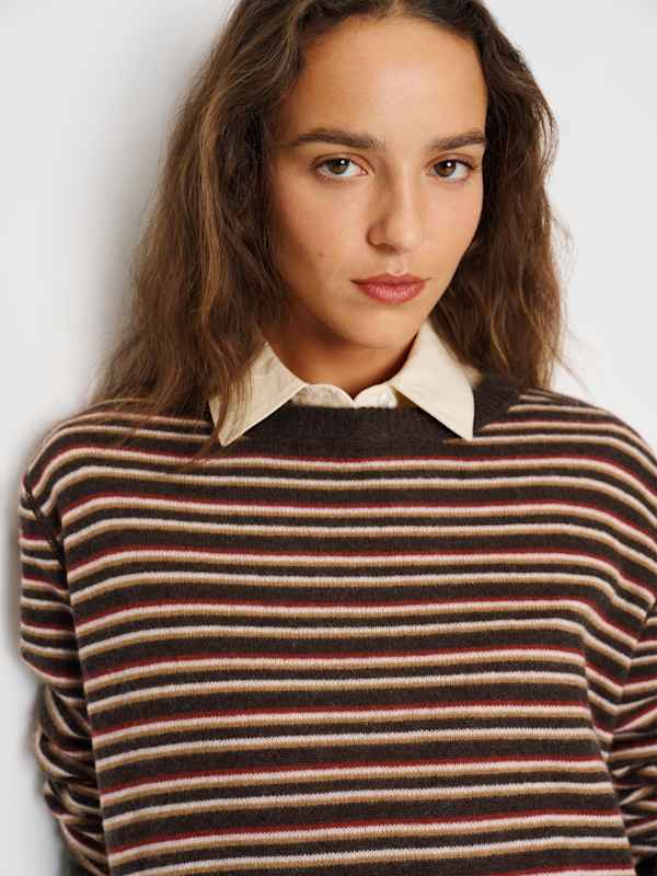 Cashmere Boyfriend Sweater - Compost Multi Stripe