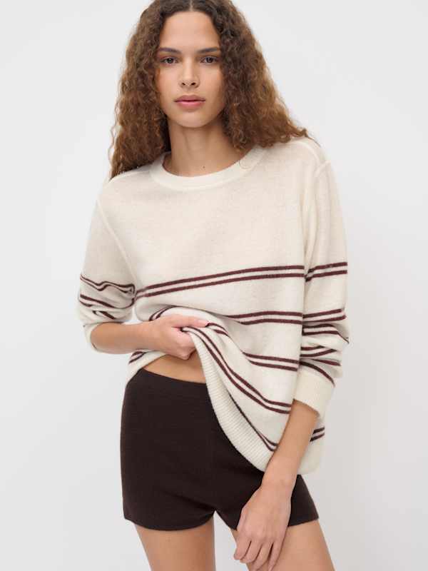 Cashmere Boyfriend Sweater - Gossamer Mahogany Stripe