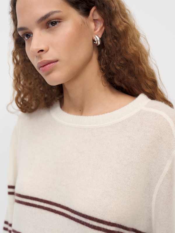 Cashmere Boyfriend Sweater - Gossamer Mahogany Stripe
