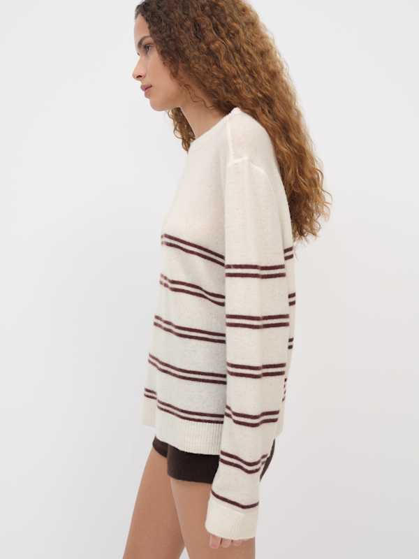 Cashmere Boyfriend Sweater - Gossamer Mahogany Stripe