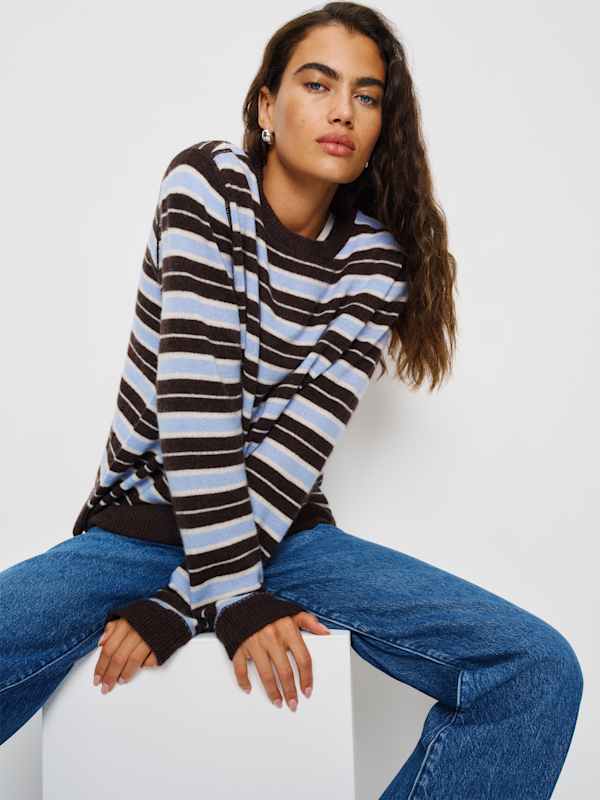 Pull en cachemire Boyfriend - Rayures Eau glac&eacute;e et Multi