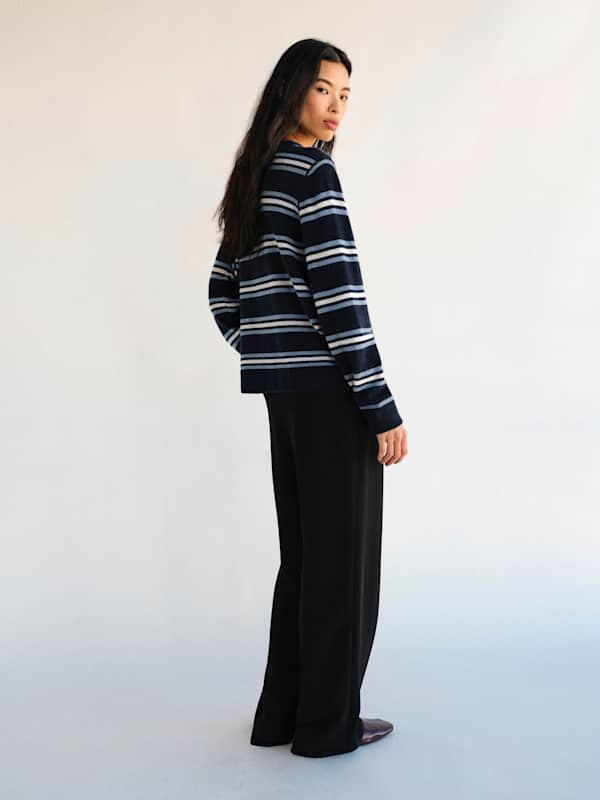 Cashmere Boyfriend Sweater - Navy Multi Stripe