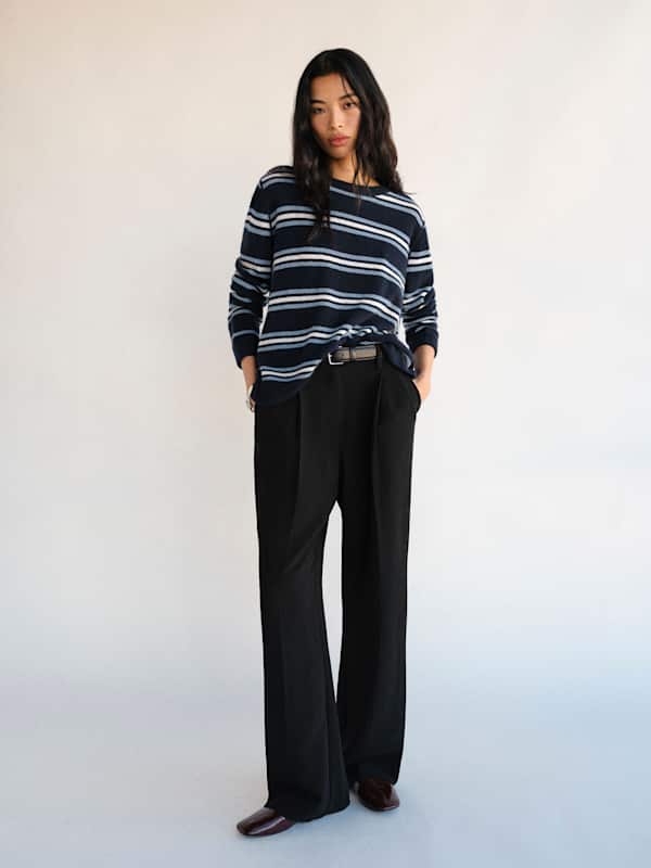 Cashmere Boyfriend Sweater - Navy Multi Stripe