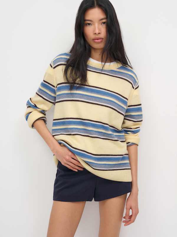 Cashmere Boyfriend Sweater - Parmesan Multi Stripe