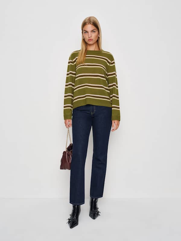 Cashmere Boyfriend Sweater - Pear Multi Stripe