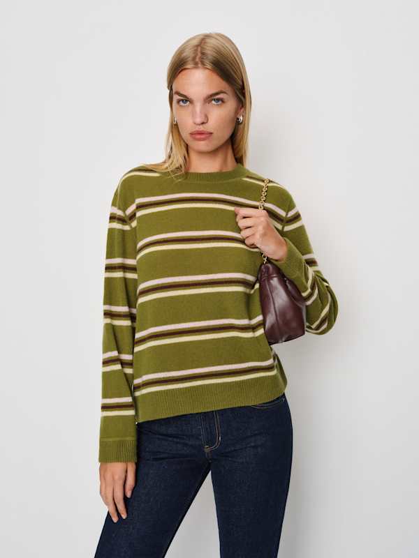Cashmere Boyfriend Sweater - Pear Multi Stripe