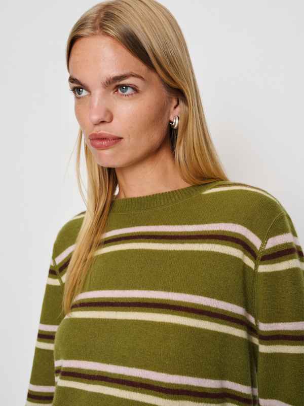 Cashmere Boyfriend Sweater - Pear Multi Stripe