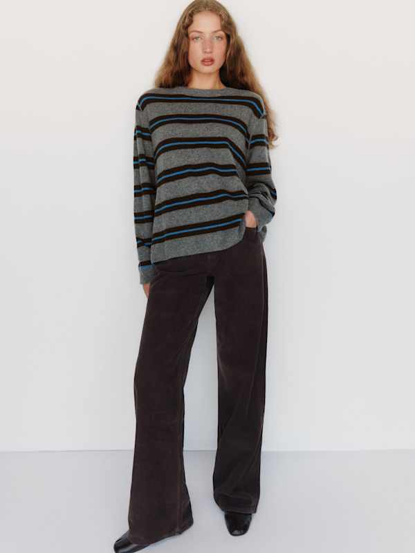 Cashmere Boyfriend Sweater - Thunder Cerulean Multi Stripe