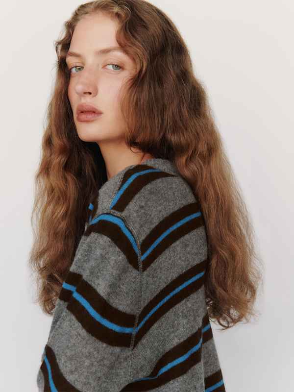 Cashmere Boyfriend Sweater - Thunder Cerulean Multi Stripe