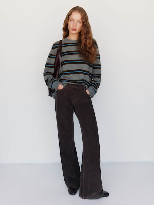 Cashmere Boyfriend Sweater - Thunder Cerulean Multi Stripe