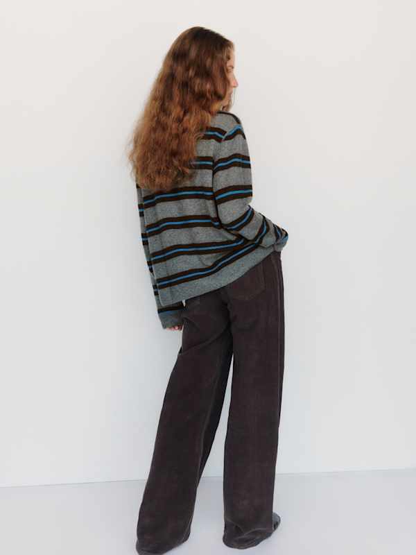 Cashmere Boyfriend Sweater - Thunder Cerulean Multi Stripe