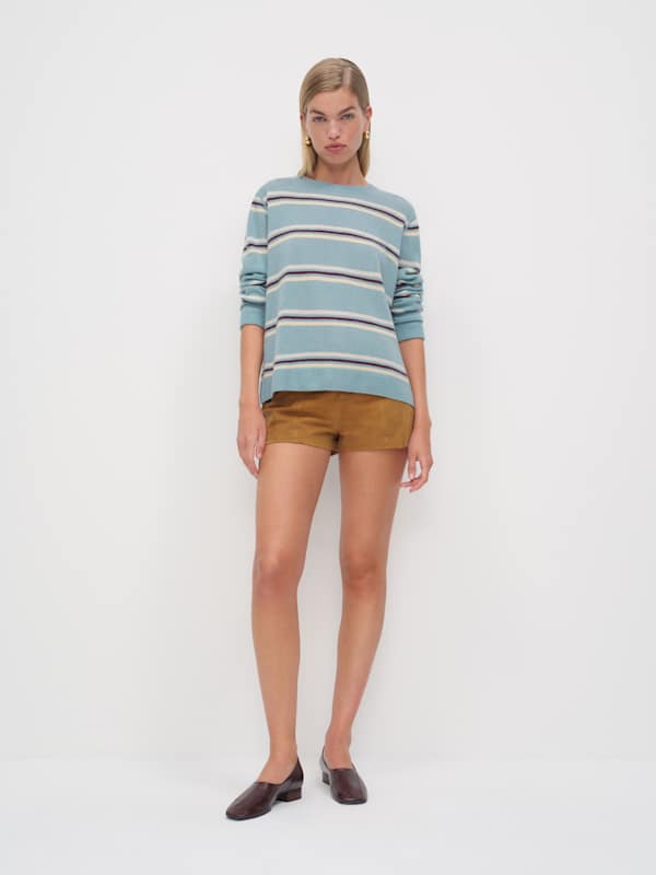 Cashmere Boyfriend Sweater - Turquoise Multi Stripe