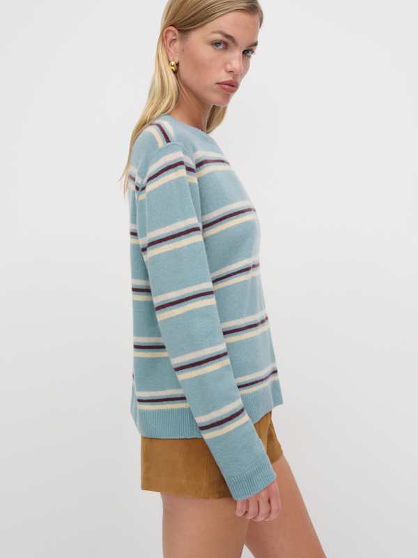 Cashmere Boyfriend Sweater - Turquoise Multi Stripe