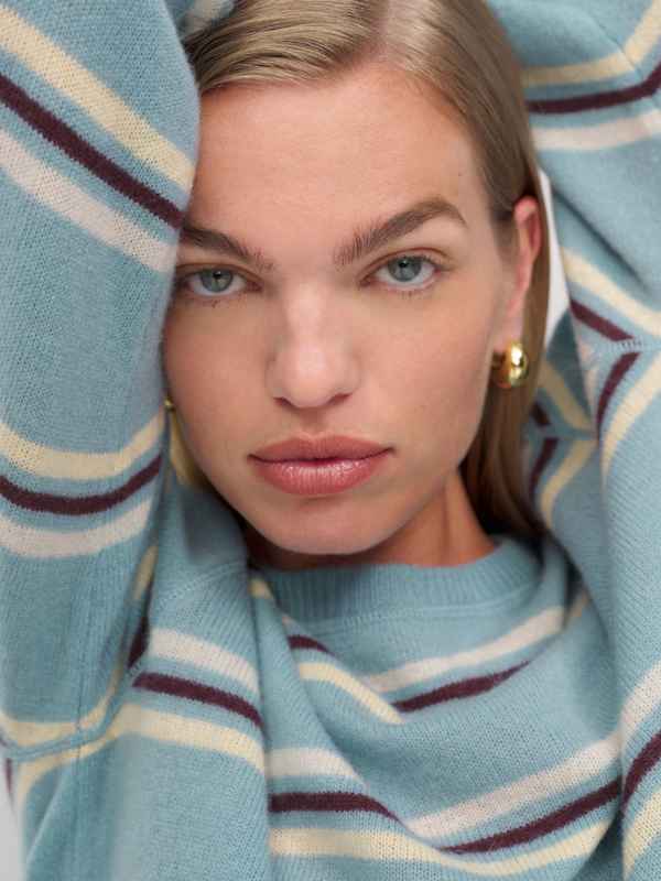 Cashmere Boyfriend Sweater - Turquoise Multi Stripe