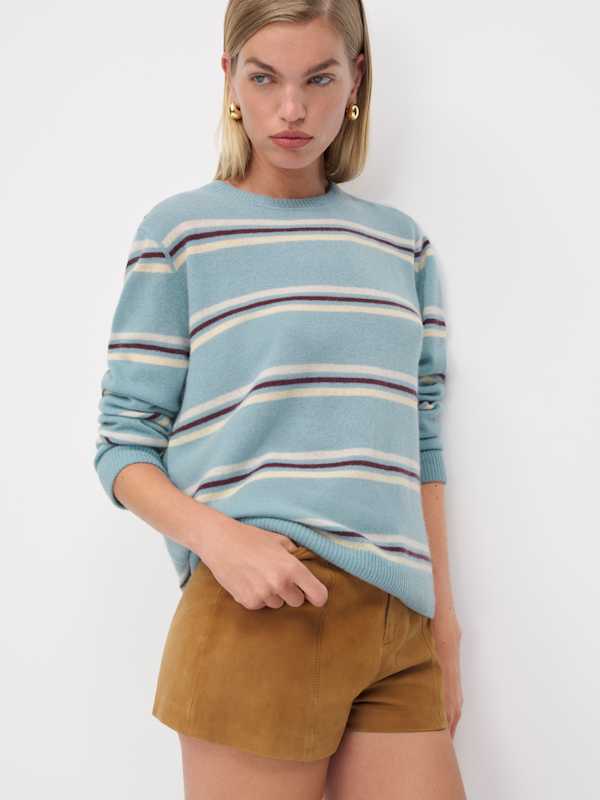 Cashmere Boyfriend Sweater - Turquoise Multi Stripe