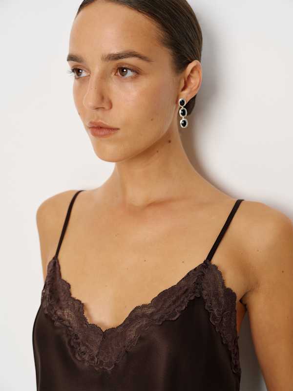 Teddy Silk Top - Black Bean Lace