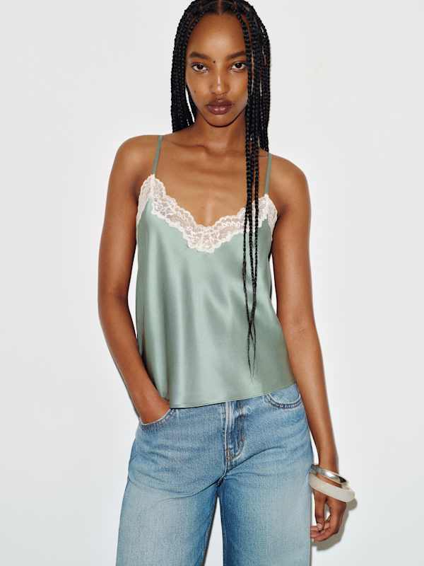Teddy Silk Top - Celadon Lace