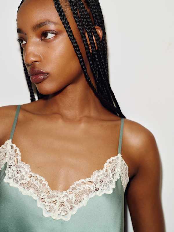 Teddy Silk Top - Celadon Lace