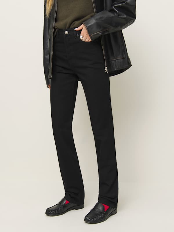 Cynthia High Rise Straight Long Jeans - Black