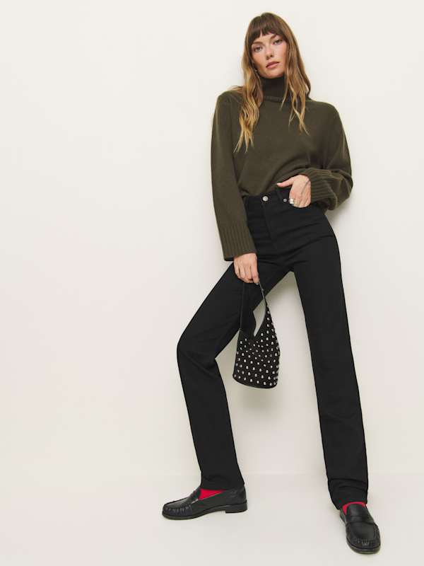 Cynthia High Rise Straight Long Jeans - Black