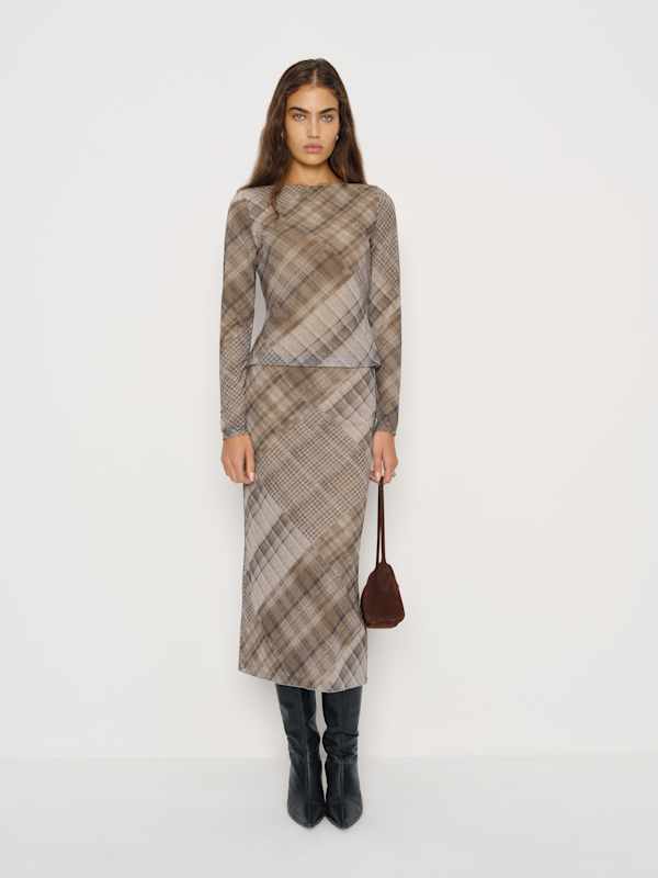 Iris Knit Skirt - Taupe Plaid