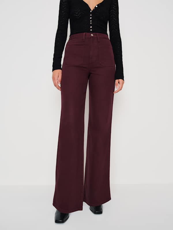 Alyssa Stretch High Rise Wide Leg Jeans - Burgundy