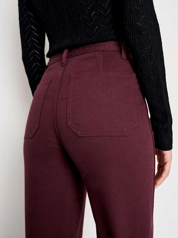 Alyssa Stretch High Rise Wide Leg Jeans - Burgundy