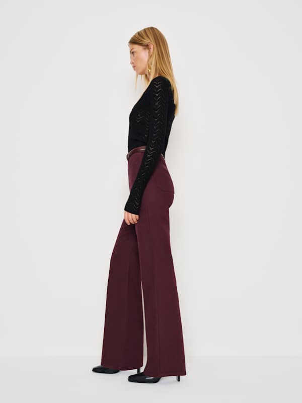 Alyssa Stretch High Rise Wide Leg Jeans - Burgundy