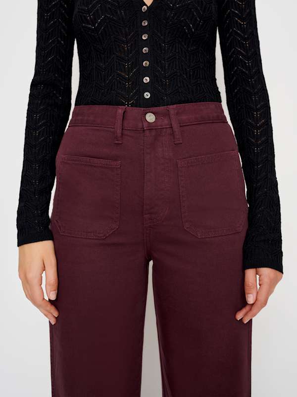 Alyssa Stretch High Rise Wide Leg Jeans - Burgundy