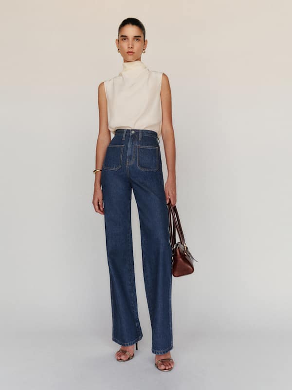 Alyssa Stretch High Rise Wide Leg Jeans - Huron