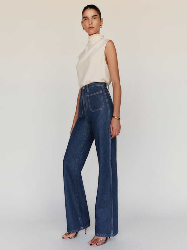 Alyssa Stretch High Rise Wide Leg Jeans - Huron