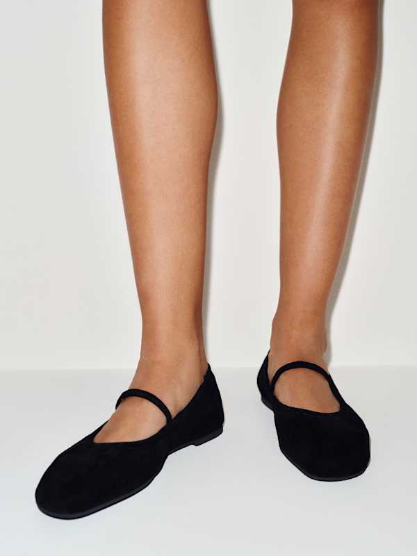 Buffy Ruched Ballet Flat - Black Suede
