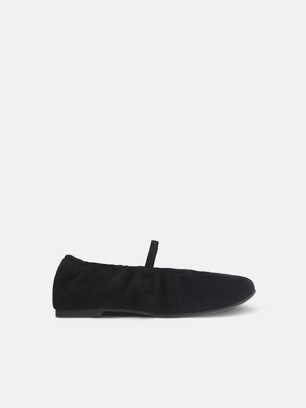 Buffy Ruched Ballet Flat - Black Suede