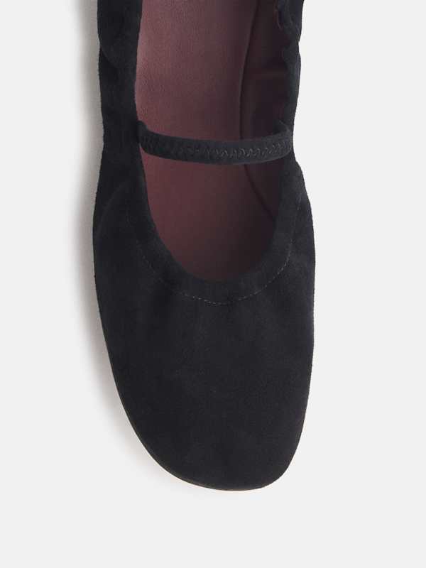 Buffy Ruched Ballet Flat - Black Suede
