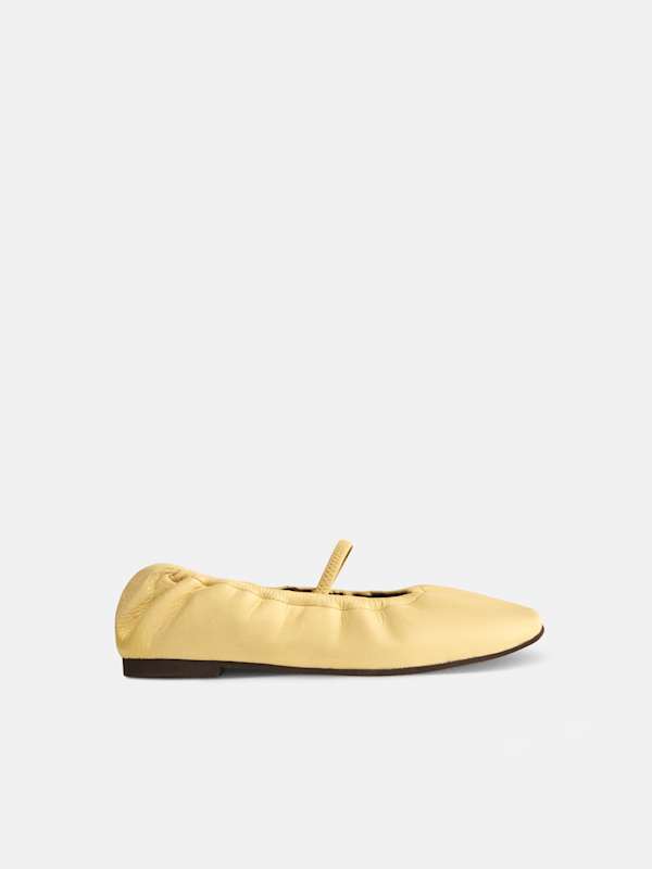 Buffy Ruched Ballet Flat - Lemon Custard Leather