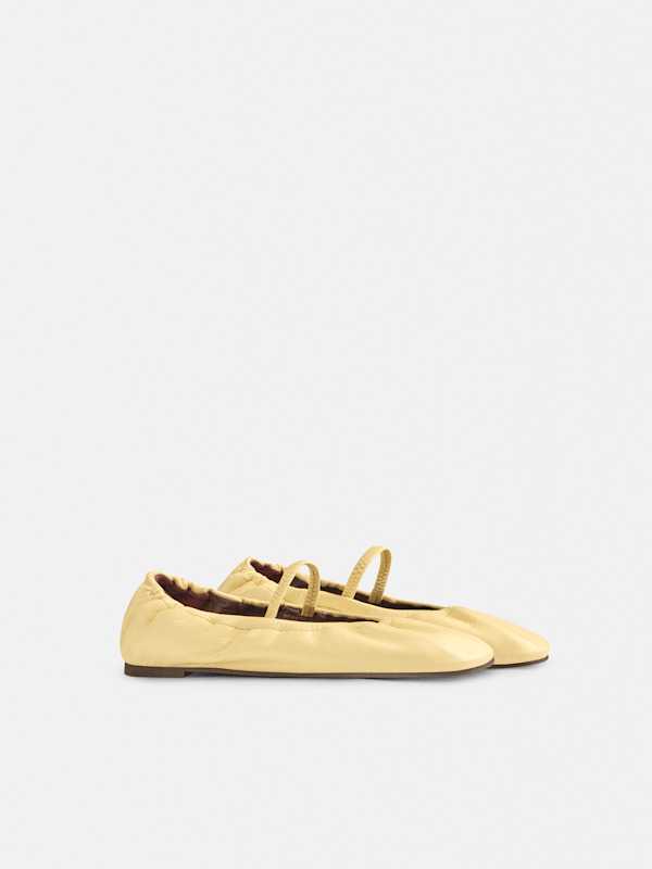 Buffy Ruched Ballet Flat - Lemon Custard Leather