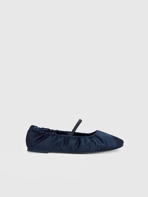 Buffy Ruched Ballet Flat - Midnight Satin