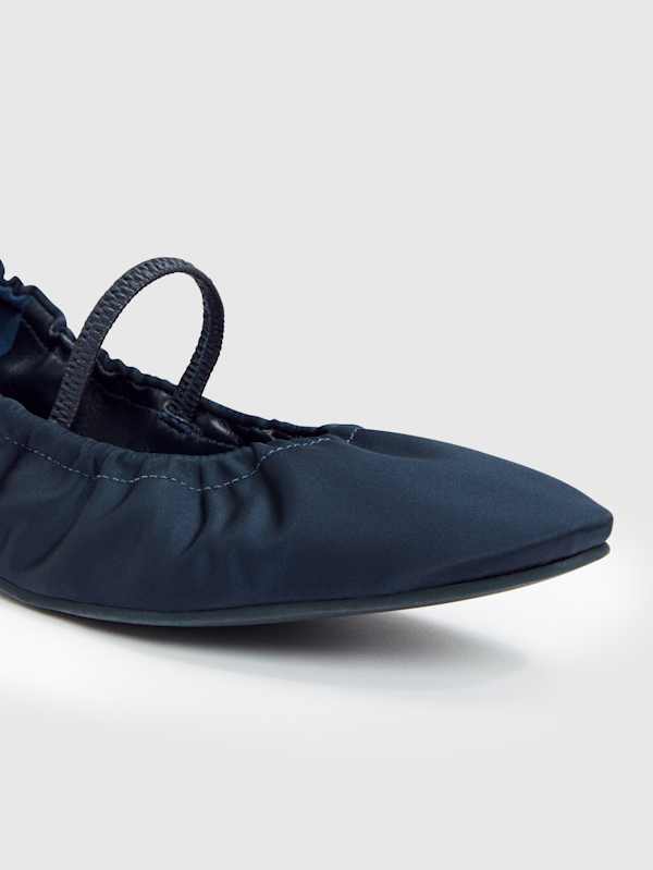 Buffy Ruched Ballet Flat - Midnight Satin