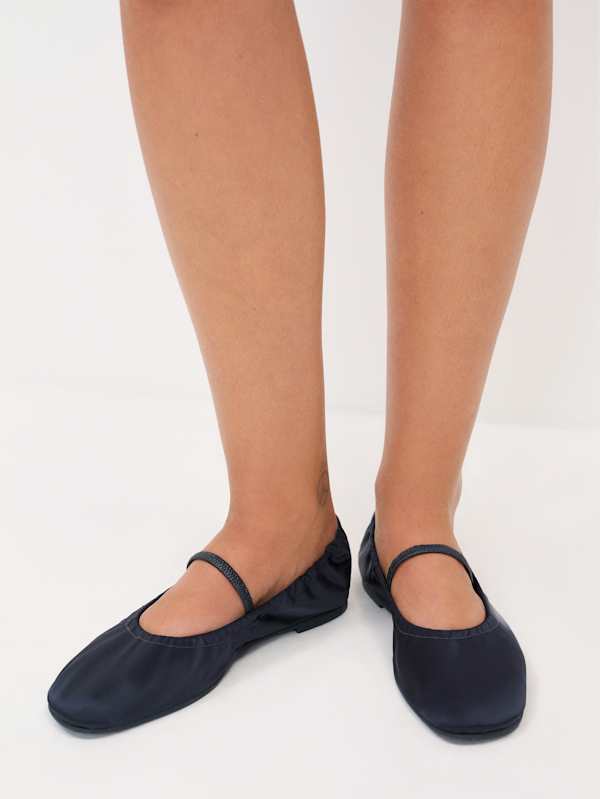 Buffy Ruched Ballet Flat - Midnight Satin